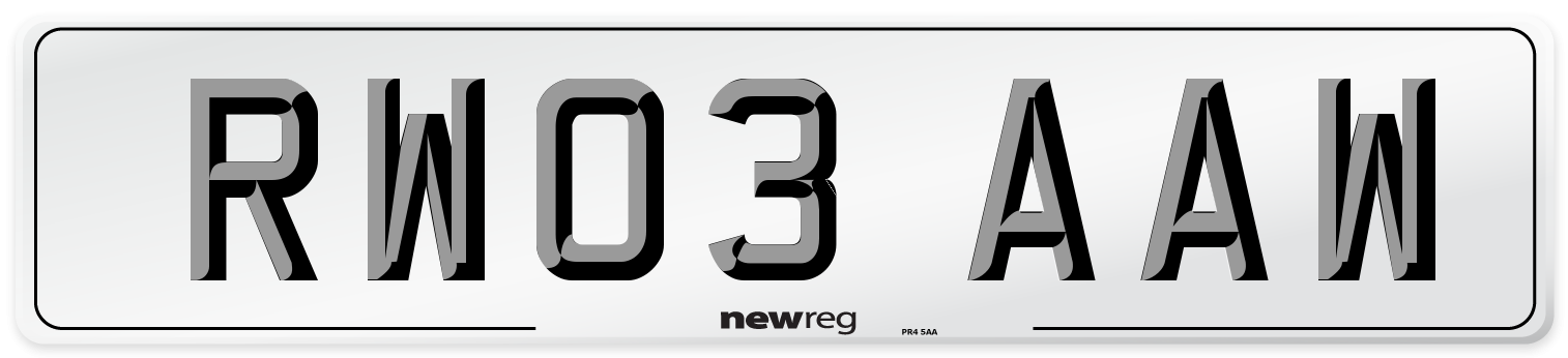 RW03 AAW Number Plate from New Reg